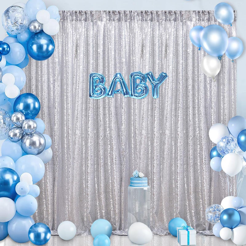 B.Cool B-COOL Silver Sequin Backdrop Curtains 2 Panels 2ftx8ft Birthday Sequin Curtain for Background Silver Drapes for Birthday Party Baby Shower Photography Decorations - Image 4